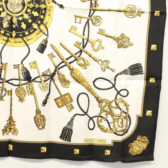 HERMES Carre 90 Scarf ""LES CLES THE KEYS RARE"" Silk White Auth - Picture 11 of 16